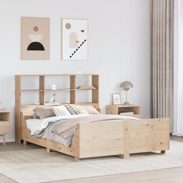 vidaXL Lit biblioth&egrave;que sans matelas 140x190 cm bois massif