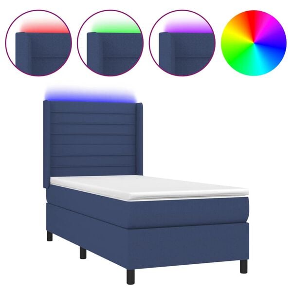 vidaXL Sommier &agrave; lattes de lit matelas et LED Bleu 90x190 cm Tissu