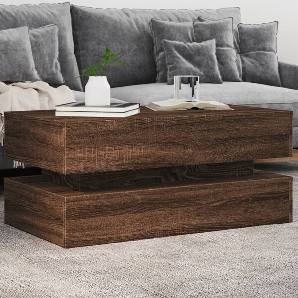 vidaXL Table basse avec lumi&egrave;res LED ch&ecirc;ne marron 90x50x40 cm