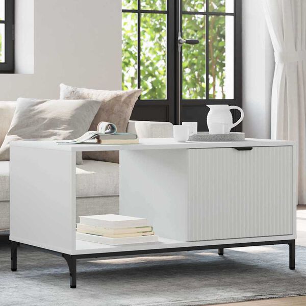 vidaXL Table basse avec tiroir Blanc 90 x 49 x 46 cm Bois d'ing&eacute;nierie