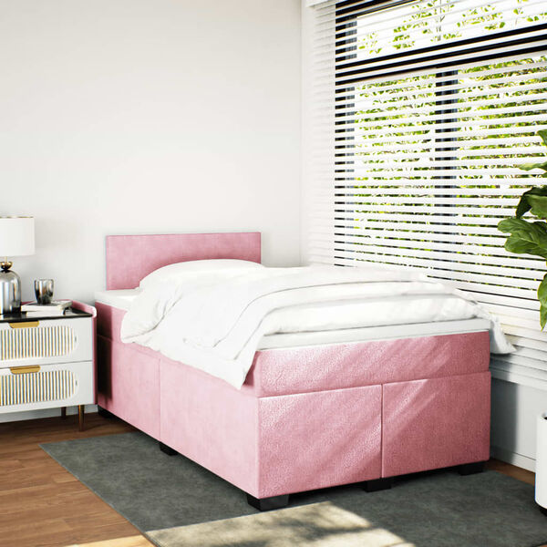 vidaXL Sommier &agrave; lattes de lit avec matelas Rose 120x200 cm Velours