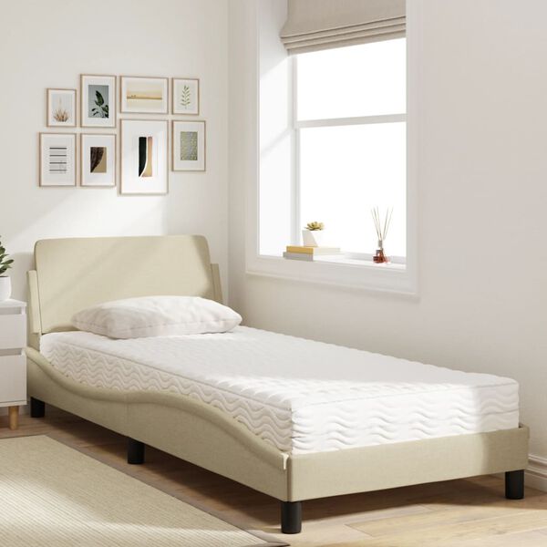 vidaXL Lit avec matelas Dover crème 90x200 cm tissu