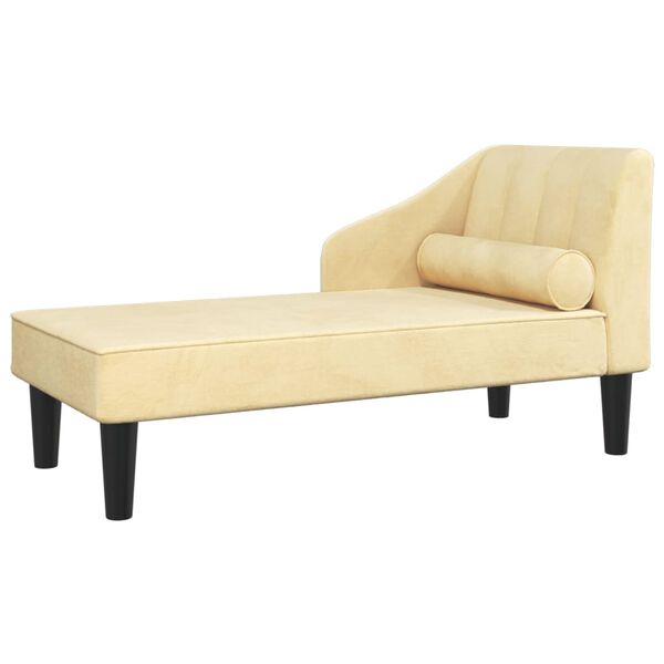 vidaXL Chaise longue avec traversin cr&egrave;me velours