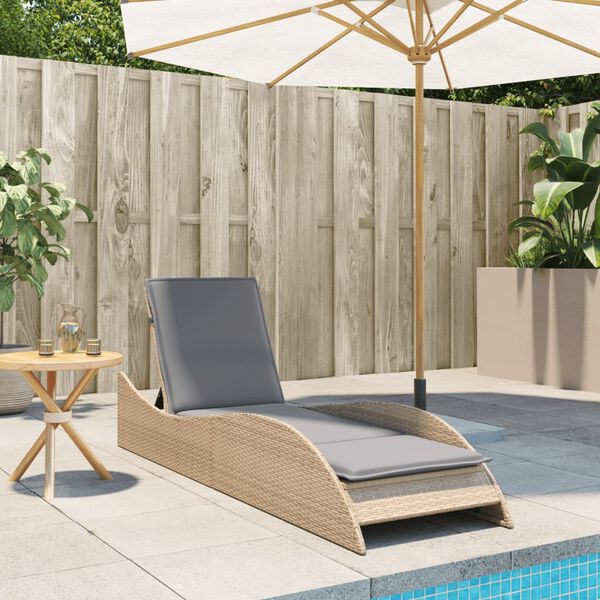 vidaXL Chaise longue avec coussin beige 60x205x73 cm r&eacute;sine tress&eacute;e