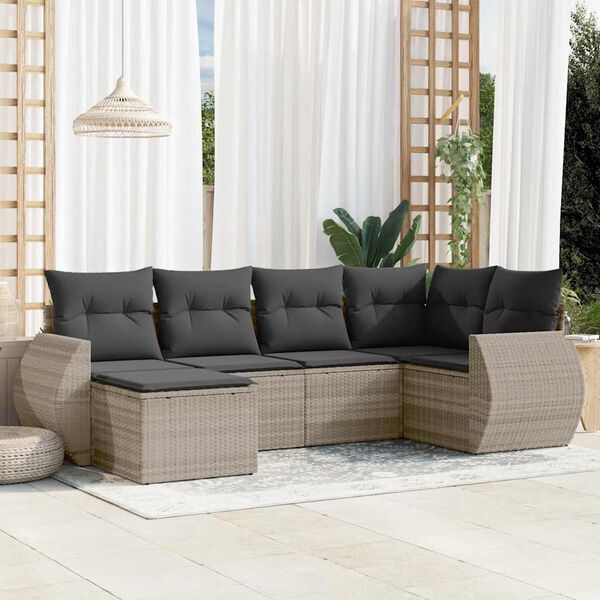vidaXL Salon de jardin 6 pcs avec coussins gris clair r&eacute;sine tress&eacute;e