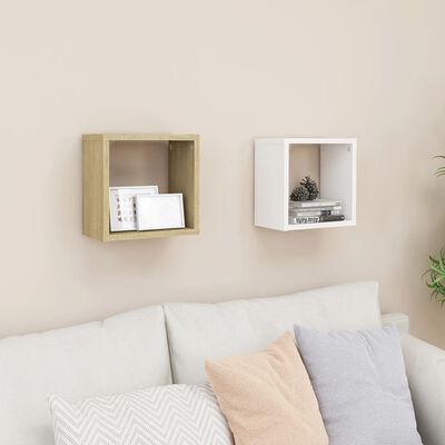 vidaXL Étagères cube murales 2 pcs Blanc et chêne sonoma 26x15x26 cm