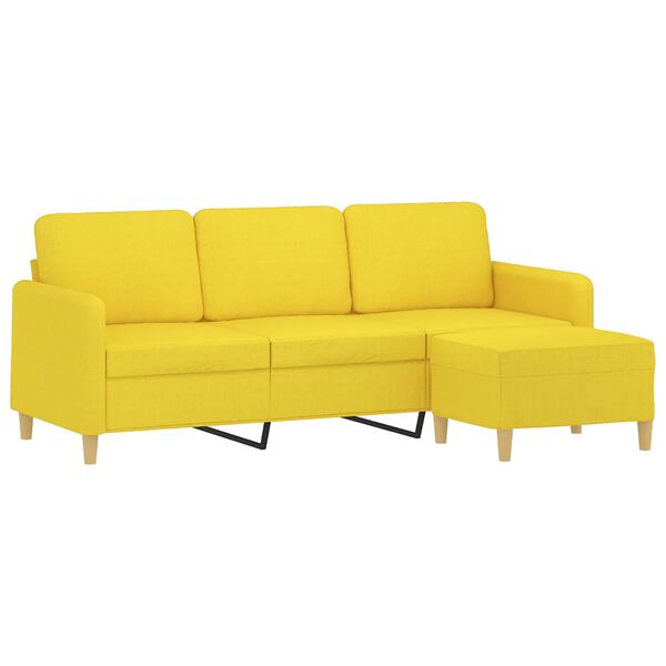 vidaXL Canap&eacute; &agrave; 3 places avec repose-pieds Jaune clair 180 cm Tissu