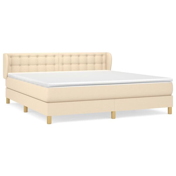 vidaXL Sommier &agrave; lattes de lit avec matelas Cr&egrave;me 160x200 cm Tissu