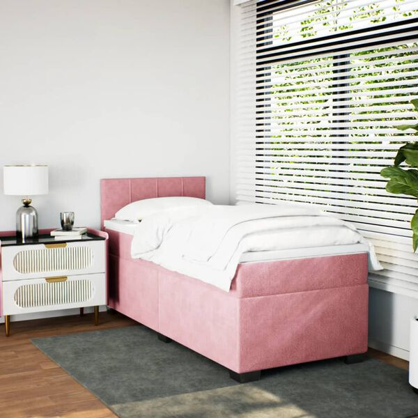 vidaXL Sommier à lattes de lit avec matelas Rose 90x190 cm Velours