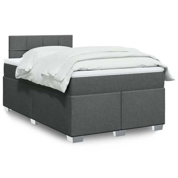 vidaXL Sommier &agrave; lattes de lit avec matelas Gris fonc&eacute; 120x200cm Tissu
