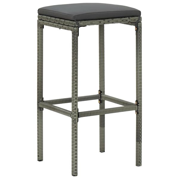 vidaXL Tabourets de bar avec coussins lot de 3 gris résine tressée