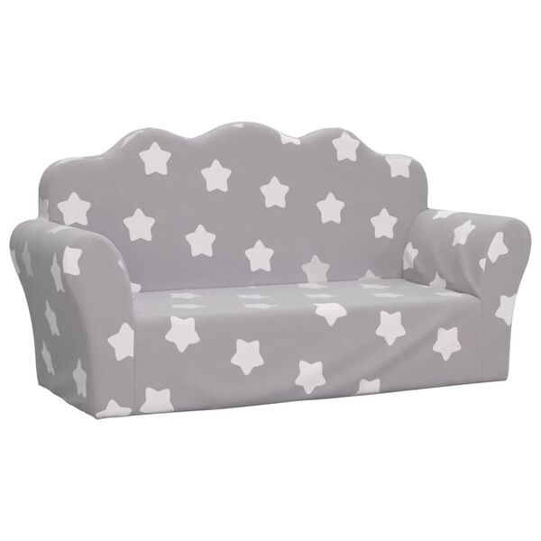 vidaXL Canap&eacute; pour enfants &agrave; 2 places Gris clair &eacute;toiles Peluche douce