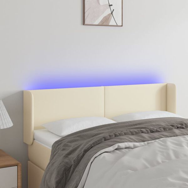 vidaXL T&ecirc;te de lit &agrave; LED Cr&egrave;me 147x16x78/88 cm Similicuir