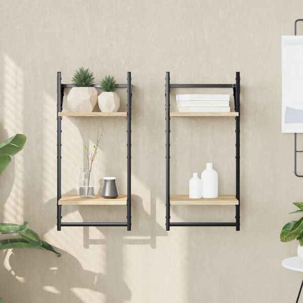 vidaXL &Eacute;tag&egrave;res murales &agrave; 2 niveaux avec barres 2 pcs ch&ecirc;ne sonoma