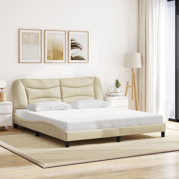 vidaXL Cadre de lit sans matelas Hvar cr&egrave;me 180x200 cm tissu