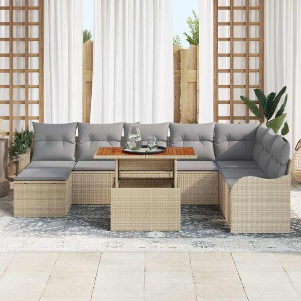 vidaXL Ensemble de canap&eacute; de jardin 9 pcs Beige Poly rotin