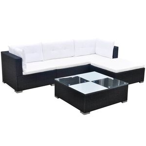 vidaXL Salon de jardin 5 pcs avec coussins R&eacute;sine tress&eacute;e Noir