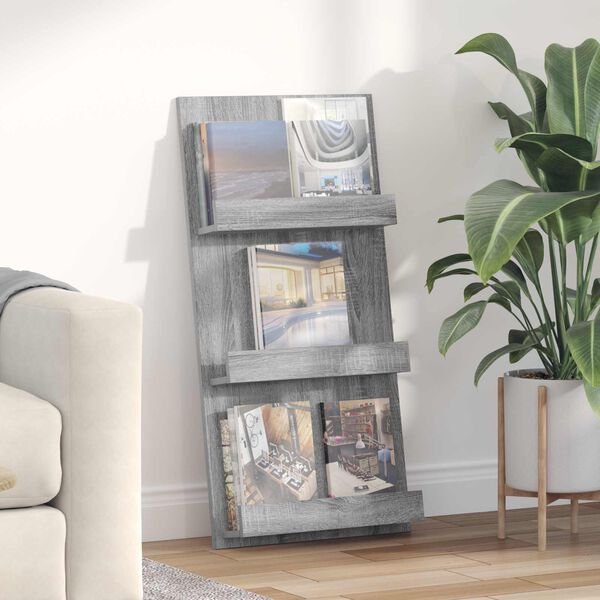 vidaXL &Eacute;tag&egrave;re &agrave; magazines avec &eacute;tag&egrave;re Gris Sonoma 51 x 11 x 102 cm