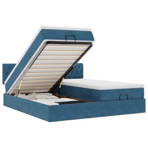 vidaXL Cadre de lit ottoman avec matelas bleu fonc&eacute; 200x200 cm velours