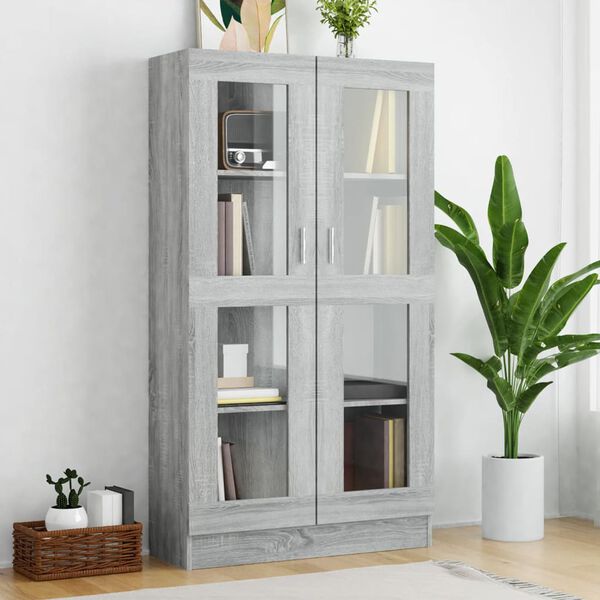 vidaXL Armoire &agrave; vitrine Sonoma gris 82,5x30,5x150cm Bois d'ing&eacute;nierie