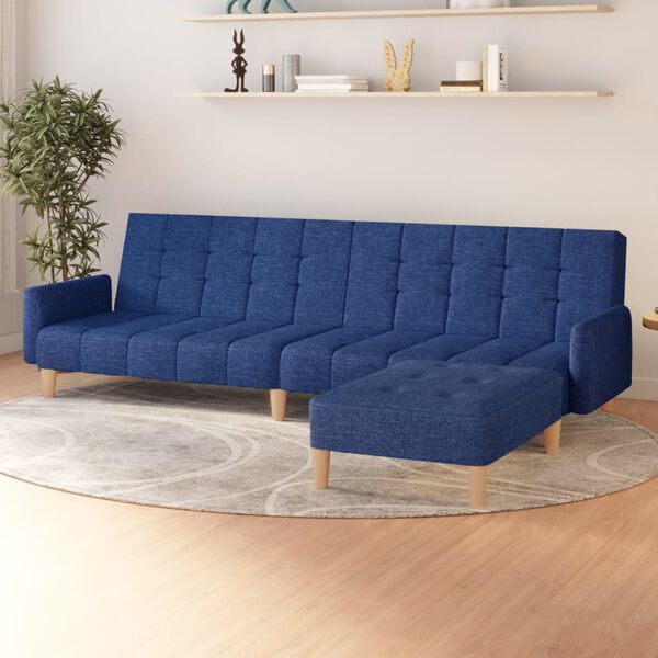 vidaXL Canap&eacute;-lit &agrave; 2 places avec repose-pied Bleu Tissu