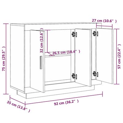 vidaXL Buffet Chêne marron 92x35x75 cm Bois d'ingénierie