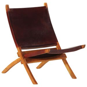 vidaXL Chaise pliante en cuir v&eacute;ritable marron fonc&eacute;