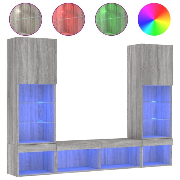 vidaXL Unit&eacute;s murales TV avec LED 5 pcs gris sonoma bois d'ing&eacute;nierie