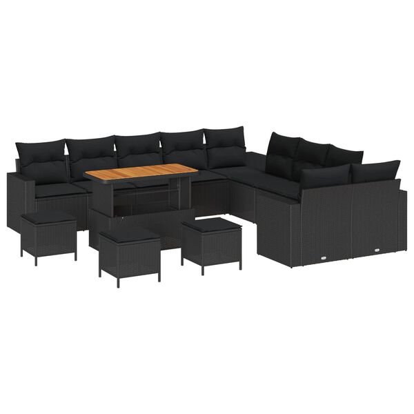 vidaXL Ensemble de canap&eacute; de jardin avec coussin 18 pcs Noir polyrotin