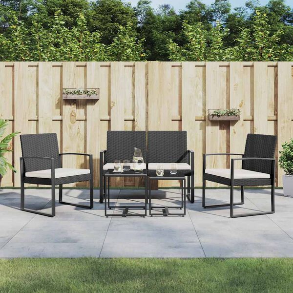 vidaXL Ensemble à manger de jardin avec coussins 5 pcs noir rotin PP