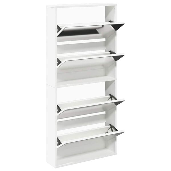 vidaXL Meuble &agrave; chaussures 4 &eacute;tag&egrave;res et miroir 63x17x134 cm Blanc