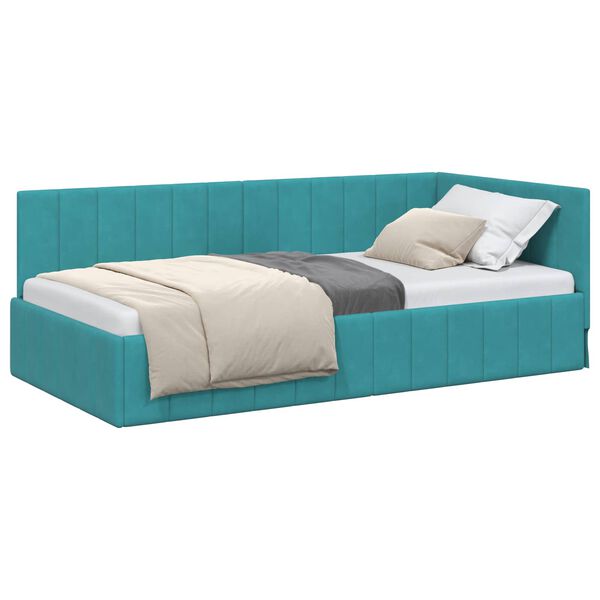 vidaXL Cadre de lit d'angle Turquoise 100 cm x 200 cm Velours