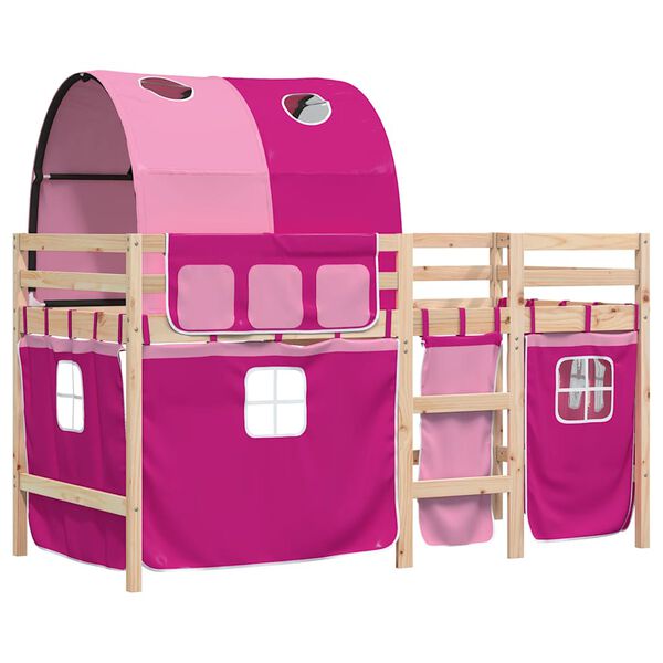 vidaXL Lit mezzanine enfants avec tunnel sans matelas rose 90x190 cm