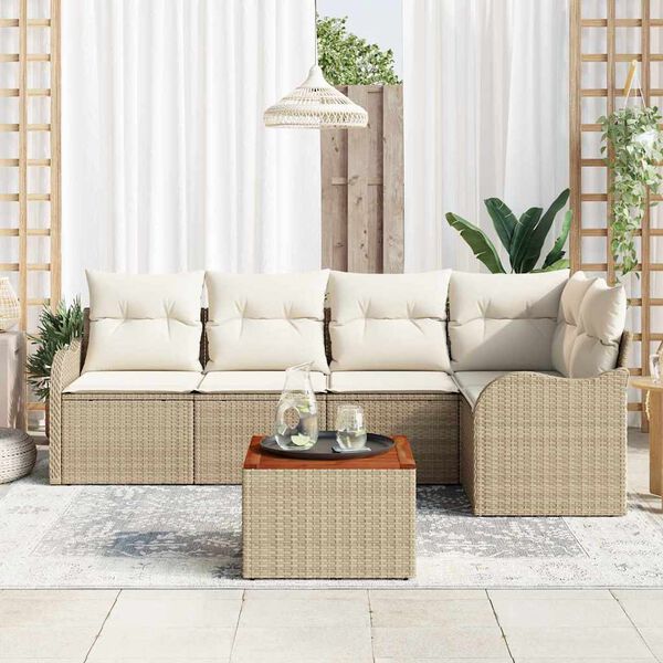 vidaXL Ensemble de canap&eacute; de jardin avec coussin 6 pcs Beige polyrotin