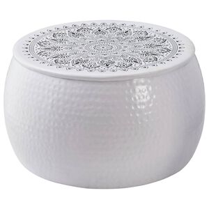 vidaXL Table basse ronde martel&eacute;e Blanc &Oslash; 55 x 55 cm Aluminium