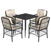vidaXL Ensemble &agrave; manger de jardin coussins 5pcs Noir R&eacute;sine tress&eacute;e