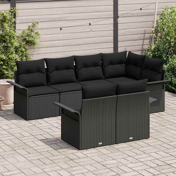 vidaXL Ensemble de canap&eacute; de jardin avec coussin 7 pcs Noir polyrotin