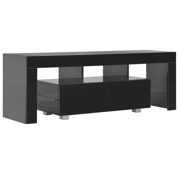 vidaXL Meuble TV avec lumi&egrave;re LED noir brillant 130x35x45 cm