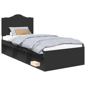 vidaXL Cadre de lit avec t&ecirc;te de lit Noir 75 x 190 cm Pin massif