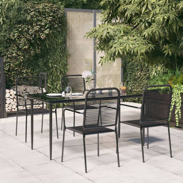 vidaXL Ensemble &agrave; manger de jardin 5 pcs Noir Corde de coton et acier