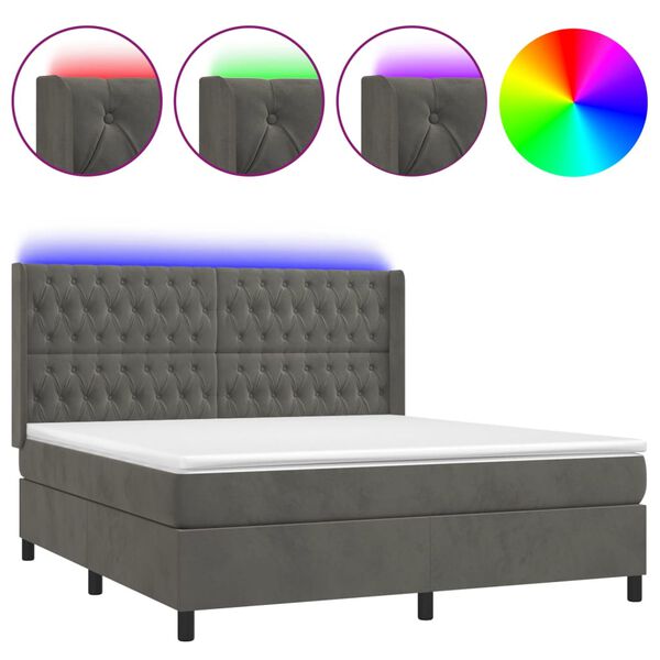 vidaXL Sommier &agrave; lattes de lit matelas et LED Gris fonc&eacute; 160x200 cm