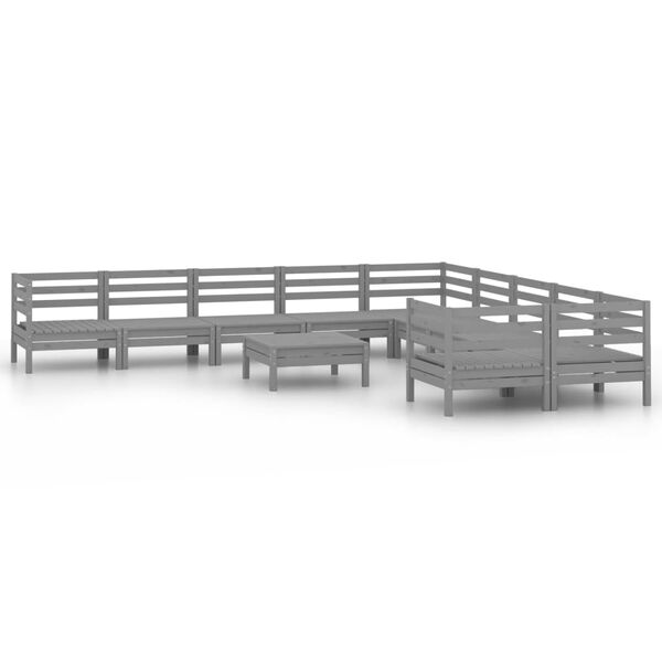 vidaXL Salon de jardin 11 pcs Gris Bois de pin massif