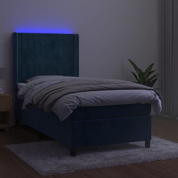 vidaXL Sommier &agrave; lattes de lit matelas LED Bleu fonc&eacute; 80x200cm Velours
