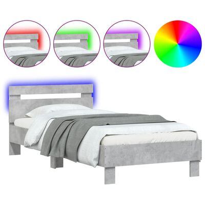 vidaXL Cadre de lit sans matelas avec lumières LED gris béton 90x190cm