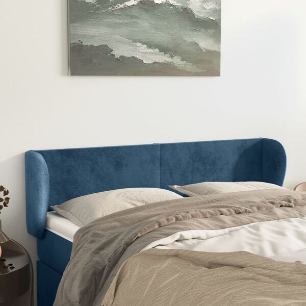 vidaXL T&ecirc;te de lit avec oreilles Bleu fonc&eacute; 147x23x78/88 cm Velours