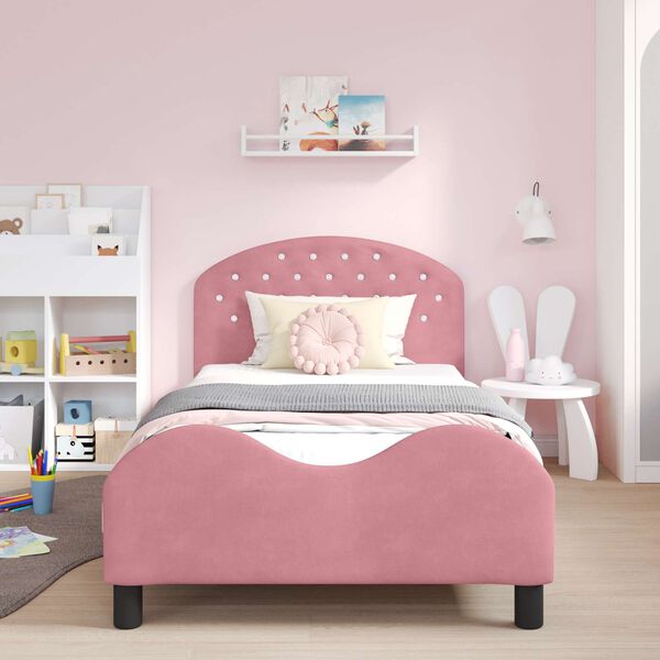 vidaXL Cadre de lit pour enfants avec t&ecirc;te de lit Rose 90 x 190 cm