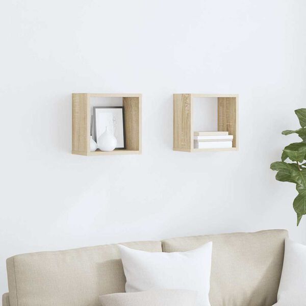 vidaXL &Eacute;tag&egrave;res cube murales 2 pcs Ch&ecirc;ne sonoma 26x15x26 cm