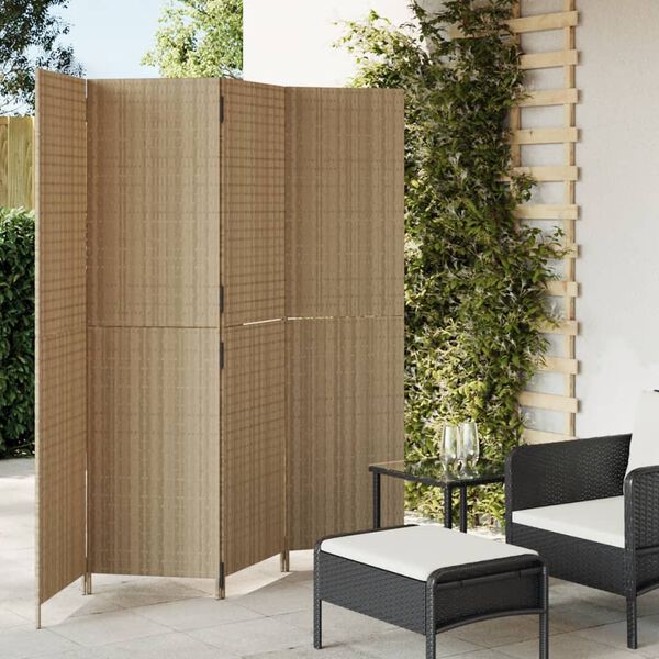 vidaXL Cloison de s&eacute;paration 4 panneaux beige r&eacute;sine tress&eacute;e