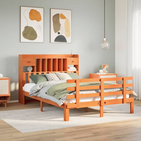 vidaXL Lit biblioth&egrave;que sans matelas cire marron 150x200 cm pin massif