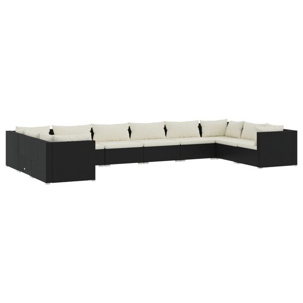 vidaXL Salon de jardin 10 pcs avec coussins R&eacute;sine tress&eacute;e Noir